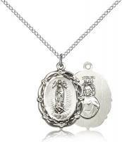 Sterling Silver Our Lady of Guadalupe Pendant, Sterling Silver Lite Curb Chain, 7/8" x 5/8"
