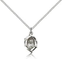 Sterling Silver Scapular Pendant, Sterling Silver Lite Curb Chain, 5/8" x 3/8"
