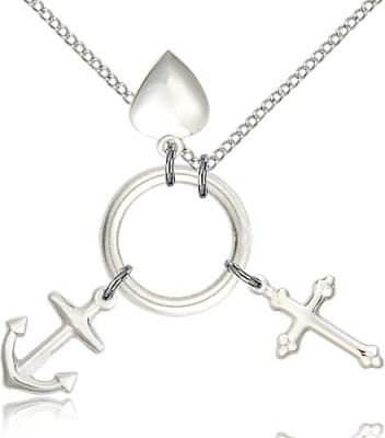 Sterling Silver Faith, Hope & Charity Pendant, Sterling Silver Lite Curb Chain, 1 1/4" x 1 5/8"