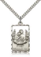 Sterling Silver Communion / First Reconciliation P, Stainless Silver Heavy Curb Chain, 1 1/8" x 3/4"