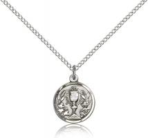 Sterling Silver Communion Chalice Pendant, Sterling Silver Lite Curb Chain, 1/2" x 1/2"