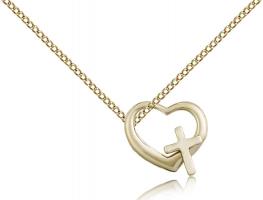 Gold Filled Heart / Cross Pendant, Gold Filled Lite Curb Chain, 1/2" x 5/8"