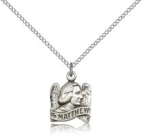 Sterling Silver St. Matthew Pendant, Sterling Silver Lite Curb Chain, 5/8" x 1/2"