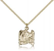 Gold Filled St. Mark Pendant, Gold Filled Lite Curb Chain, 5/8" x 1/2"