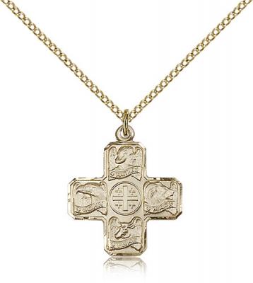 Gold Filled Evangelist Pendant, Gold Filled Lite Curb Chain, 7/8" x 3/4"