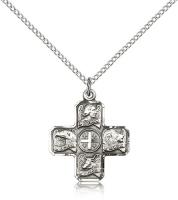 Sterling Silver Evangelist Pendant, Sterling Silver Lite Curb Chain, 7/8" x 3/4"