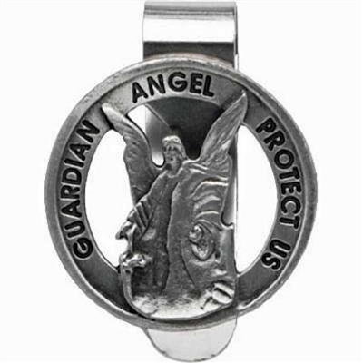Guardian Angel Pewter Round Auto Visor Clip