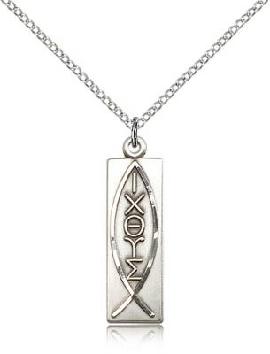 Sterling Silver Fish Pendant, Sterling Silver Lite Curb Chain, 1 1/8" x 1/4"