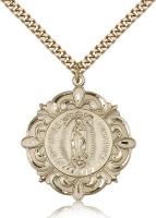Gold Filled Our Lady of Guadalupe Pendant, Stainless Gold Heavy Curb Chain, 1 1/4" x 1 1/8"