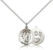Sterling Silver Our Lady of Guadalupe Pendant, Sterling Silver Lite Curb Chain, 5/8" x 1/2"