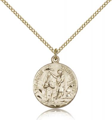 Gold Filled St. John the Baptist Pendant, Gold Filled Lite Curb Chain, 3/4" x 5/8"