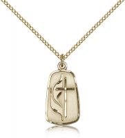 Gold Filled Methodist Pendant, Gold Filled Lite Curb Chain, 7/8" x 3/8"