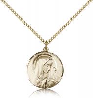 Gold Filled Sorrowful Mother Pendant, Gold Filled Lite Curb Chain, 3/4" x 5/8"