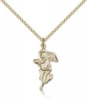Gold Filled Guardian Angel Pendant, Gold Filled Lite Curb Chain, 7/8" x 3/8"