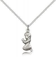 Sterling Silver Praying Girl Pendant, Sterling Silver Lite Curb Chain, 5/8" x 1/4"