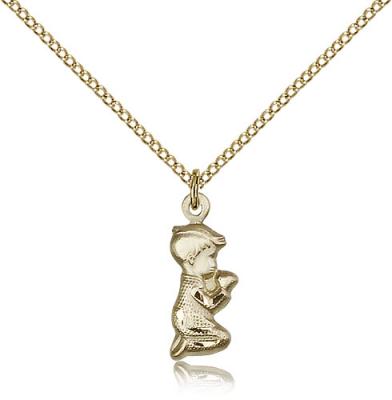 Gold Filled Praying Boy Pendant, Gold Filled Lite Curb Chain, 3/4" x 1/4"