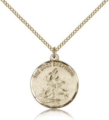 Gold Filled Good Shepherd Pendant, Gold Filled Lite Curb Chain, 7/8" x 3/4"