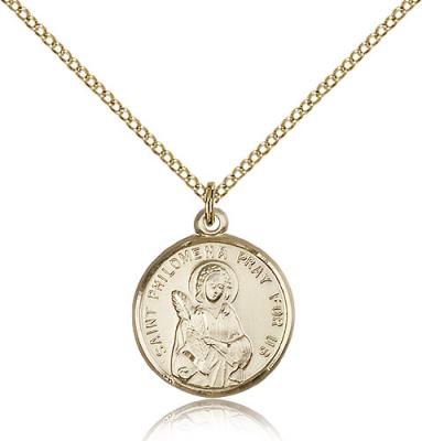 Gold Filled St. Philomena Pendant, Gold Filled Lite Curb Chain, 3/4" x 5/8"