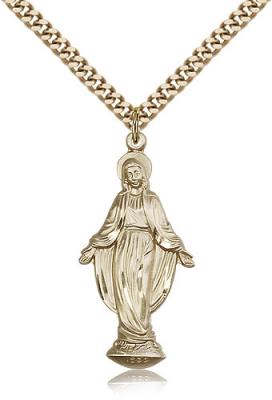 Gold Filled Miraculous Pendant, Stainless Gold Heavy Curb Chain, 1 3/8" x 5/8"