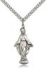 Sterling Silver Miraculous Pendant, Stainless Silver Heavy Curb Chain, 1 3/8" x 5/8"