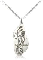 Sterling Silver Ave Maria Pendant, Sterling Silver Lite Curb Chain, 1 1/4" x 1/2"
