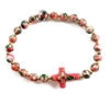 Pink Cloisonne Bead Cross Rosary Bracelet