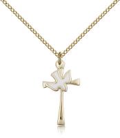 Gold Filled Cross / Holy Spirit Pendant, Gold Filled Lite Curb Chain, 7/8" x 1/2"