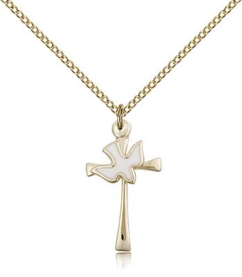 Gold Filled Cross / Holy Spirit Pendant, Gold Filled Lite Curb Chain, 7/8" x 1/2"