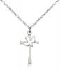 Sterling Silver Cross / Holy Spirit Pendant, Sterling Silver Lite Curb Chain, 7/8" x 1/2"