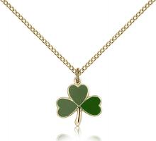 Gold Filled Shamrock Pendant, Gold Filled Lite Curb Chain, 1/2" x 1/2"