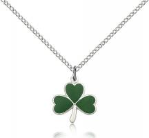 Sterling Silver Shamrock Pendant, Sterling Silver Lite Curb Chain, 1/2" x 1/2"