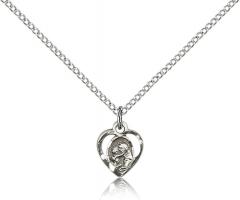 Sterling Silver St. Anthony of Padua Pendant, Sterling Silver Lite Curb Chain, 3/8" x 3/8"