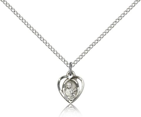 Sterling Silver St. Theresa Pendant, Sterling Silver Lite Curb Chain, 3/8" x 1/4"