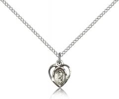 Sterling Silver Our Lady of La Salette Pendant, Sterling Silver Lite Curb Chain, 3/8" x 1/4"