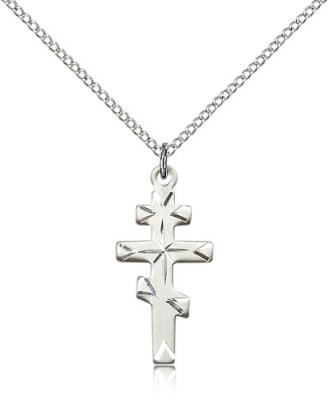 Sterling Silver Greek Orthadox Cross Pendant, Sterling Silver Lite Curb Chain, 1" x 1/2"
