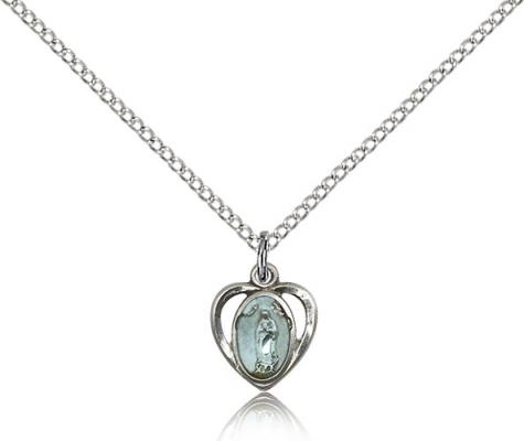 Sterling Silver Our Lady of Guadalupe Pendant, Sterling Silver Lite Curb Chain, 3/8" x 1/4"