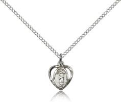 Sterling Silver Our Lady of Guadalupe Pendant, Sterling Silver Lite Curb Chain, 3/8" x 3/8"