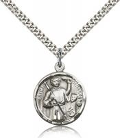 Sterling Silver Genesius Pendant, Stainless Silver Heavy Curb Chain, 7/8" x 3/4"