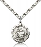 Sterling Silver Dismas Pendant, Stainless Silver Heavy Curb Chain, 7/8" x 3/4"