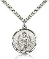 Sterling Silver St. Perregrine Pendant, Stainless Silver Heavy Curb Chain, 1" x 7/8"