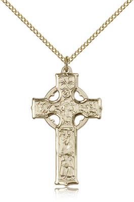 Gold Filled Celtic Cross Pendant, Gold Filled Lite Curb Chain, 1 3/8" x 3/4"