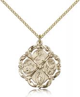 Gold Filled 5-Way Pendant, Gold Filled Lite Curb Chain, 1" x 7/8"