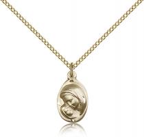 Gold Filled Madonna & Child Pendant, Gold Filled Lite Curb Chain, 5/8" x 3/8"