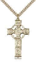 Gold Filled Celtic Cross Pendant, Stainless Gold Heavy Curb Chain, 1 5/8" x 7/8"