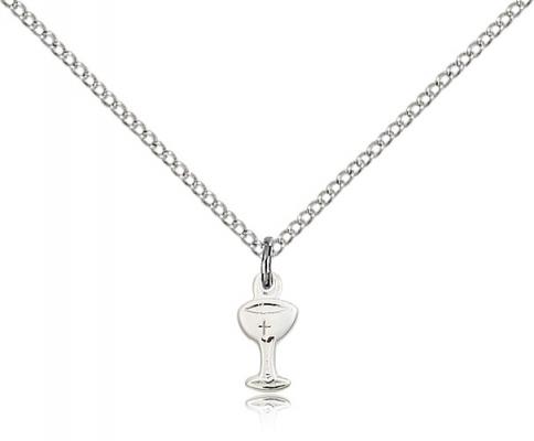 Sterling Silver Chalice Pendant, Sterling Silver Lite Curb Chain, 3/8" x 1/8"