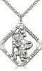 Sterling Silver St. Christopher Pendant, Stainless Silver Heavy Curb Chain, 1 3/4" x 1 1/2"