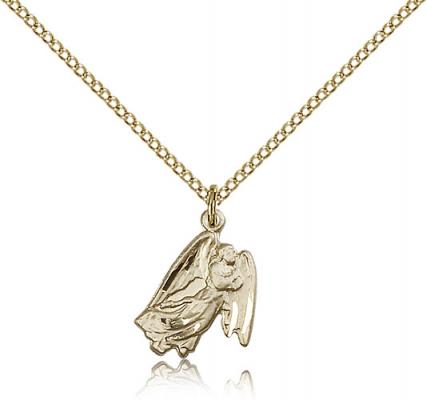 Gold Filled Guardian Angel Pendant, Gold Filled Lite Curb Chain, 5/8" x 1/2"