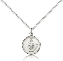 Sterling Silver Miraculous Pendant, Sterling Silver Lite Curb Chain, 5/8" x 1/2"