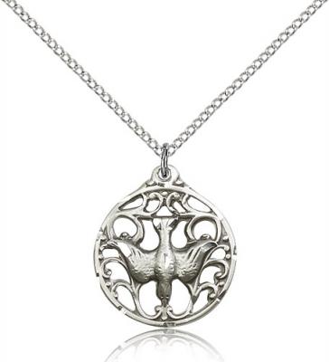 Sterling Silver Holy Spirit Pendant, Sterling Silver Lite Curb Chain, 7/8" x 3/4"