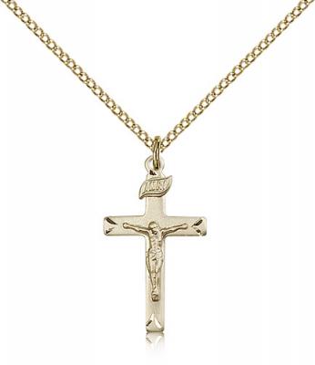 Gold Filled Crucifix Pendant, Gold Filled Lite Curb Chain, 7/8" x 1/2"